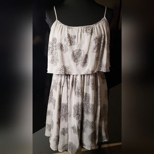 Silk Halston Heritage warm gray layered sheer strappy dress